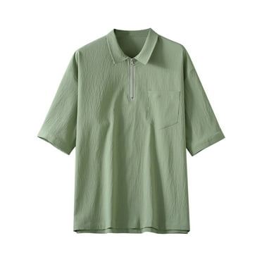 WREESH Men's Casual Zippered Henley T-Shirts Comfortable Short Sleeve Solid Color Tops Green