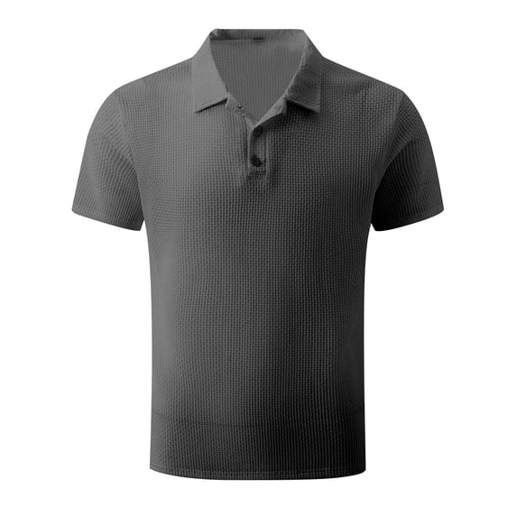 WREESH Men's Classic Henley Shirts Solid Color Button Front Short Sleeve Top with Turndown Collar Essential Casual Wear Dark Gray