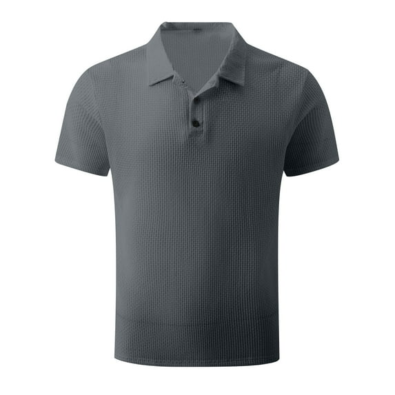 WREESH Men's Classic Henley Shirts Solid Color Button Front Short Sleeve Top with Turndown Collar Essential Casual Wear Gray