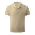 thumbnail image 1 of WREESH Men's Classic Henley Shirts Solid Color Button Front Short Sleeve Top with Turndown Collar Essential Casual Wear Khaki, 1 of 5