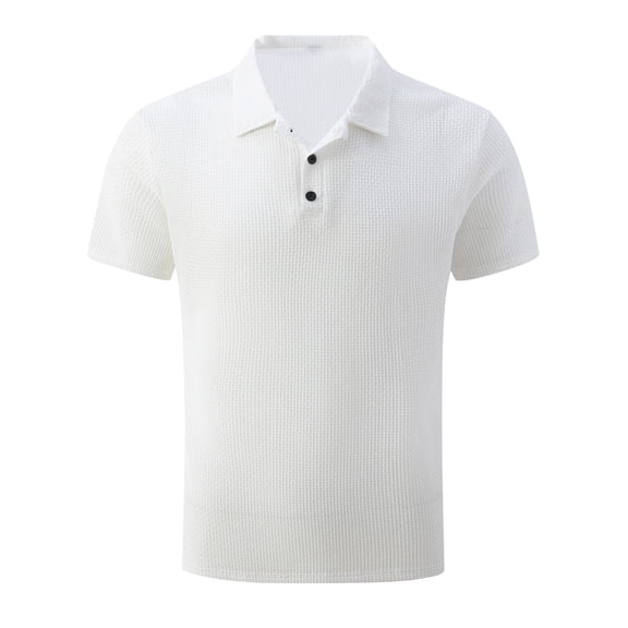WREESH Men's Classic Henley Shirts Solid Color Button Front Short Sleeve Top with Turndown Collar Essential Casual Wear White