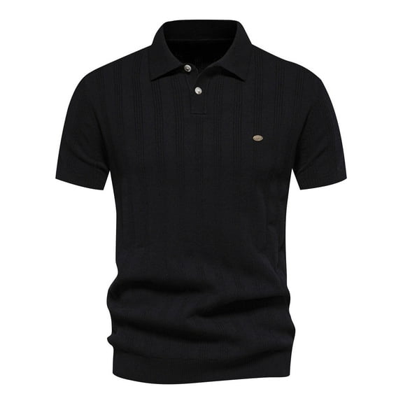 WREESH Men's Classic Henley Shirts Solid Color Short Sleeve Turndown Collar Top Casual Top Black