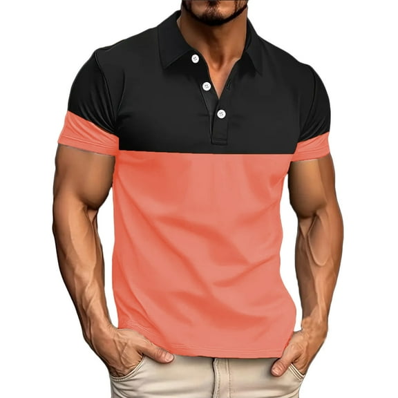 WREESH Men's Color Block Henley Shirts Casual Fashion Business Short Sleeve Shirt with Athletic Color Block Design Pink