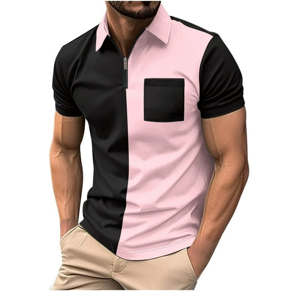 WREESH Men's Color Block Henley Shirts Short Sleeve Top with a Trendy Color Block Design Stand Out in Style Pink