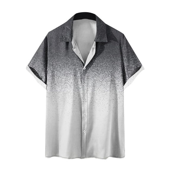 WREESH Men's Comfortable Button Down Shirts Fashion Printing Short Sleeve Turndown Collar Gradient Shirts Color Blocking Tops Gray
