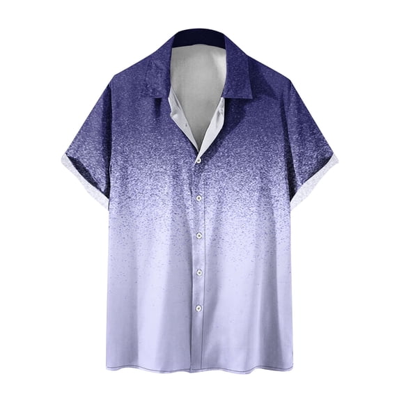 WREESH Men's Comfortable Button Down Shirts Fashion Printing Short Sleeve Turndown Collar Gradient Shirts Color Blocking Tops Purple