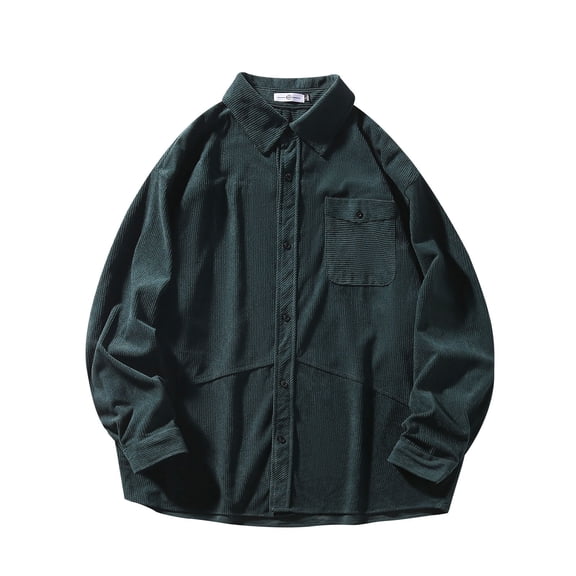 WREESH Men's Corduroy Button-Down Shirt Long Sleeve Fall Casual Shirt with Chest Pocket, Warm Layering Top Casual