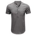 thumbnail image 1 of WREESH Men's Cotton Linen Henley Shirt Button Front Casual Solid Fashion Pullover Tops Gray, 1 of 5