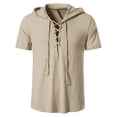 thumbnail image 1 of WREESH Men's Cotton Linen Lightweight Hoodies Lace-Up Hooded Short Sleeve T-Shirts Khaki, 1 of 9