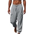 thumbnail image 1 of WREESH Men's Cotton Linen Pants Solid Color Corset Pockets Pull Rope Fashion Casual Comfort Pants Gray, 1 of 6