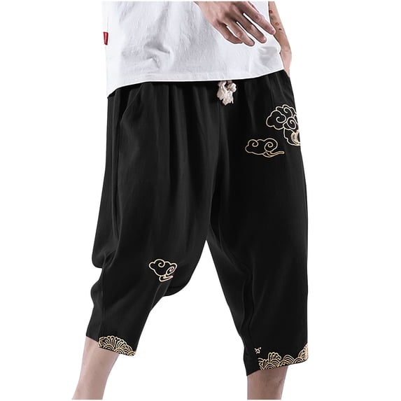 WREESH Men's Cotton Linen Pants Solid Color Pockets Pull Rope Fashion Casual Comfort Beautiful Pants Black
