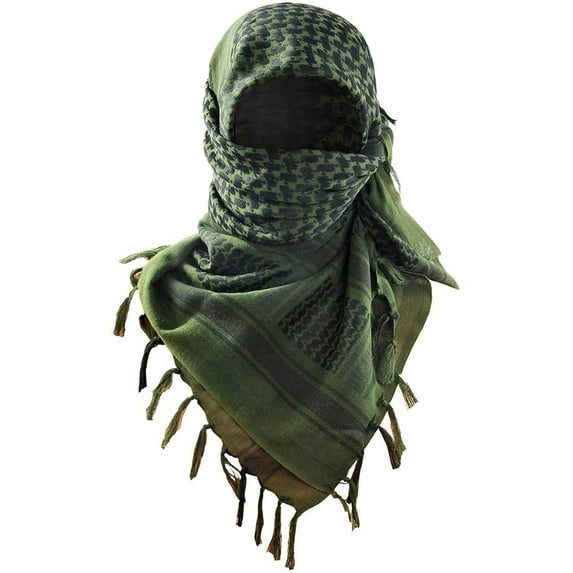 WREESH Men's Cotton Patterned Desert Scarf With Neck Warmer and Tassel, Stylish Men's Scarf Green