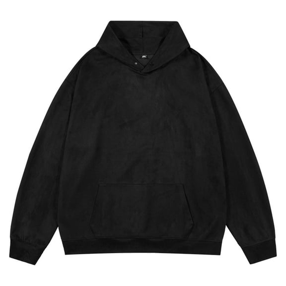 WREESH Men's Cozy Winter Hoodie Classic Solid Color Long Sleeve Pullover Sweatshirt with Pockets Black