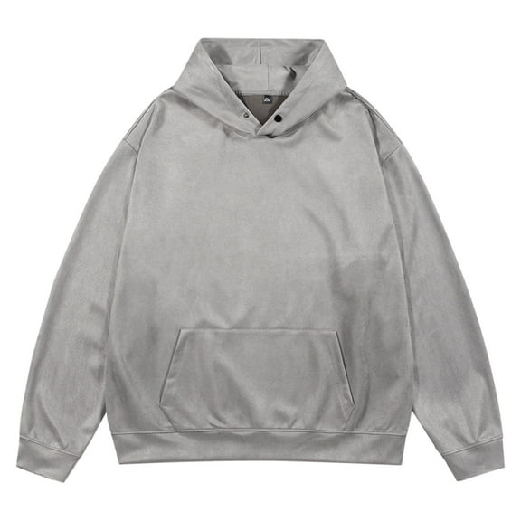 WREESH Men's Cozy Winter Hoodie Classic Solid Color Long Sleeve Pullover Sweatshirt with Pockets Gray