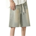 thumbnail image 1 of WREESH Men's Denim Shorts Csaual Loose Jean Shorts Elastic Waist Drawstring Shorts Solid Color Short Summer Jeans Yellow, 1 of 4