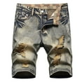thumbnail image 1 of WREESH Men's Denim Shorts Zipper Elastic Slim Casual Denim Shorts Play Wrap Ripped Mid-Length Shorts Jean Shorts Yellow, 1 of 6