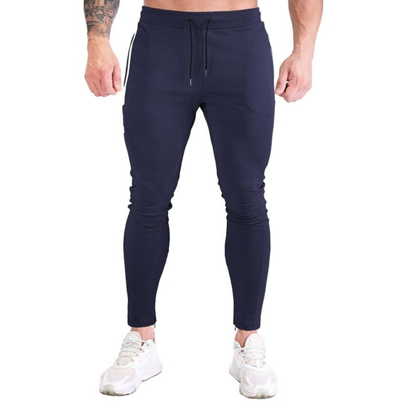 WREESH Men's Drawstring Sweatpants Fashion Solid Casual Elastic Waist with Pocket Trousers Sport Pants Navy