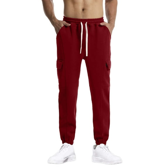 WREESH Men's Drawstring Sweatpants Fashion Solid Casual Elastic Waist with Pocket Trousers Sport Pants Red