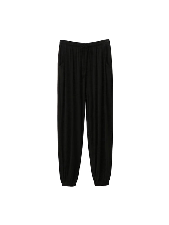 Men's Drawstring Sweatpants Pajama Pants Knit Cotton Lounge Bottoms Button Fly Black