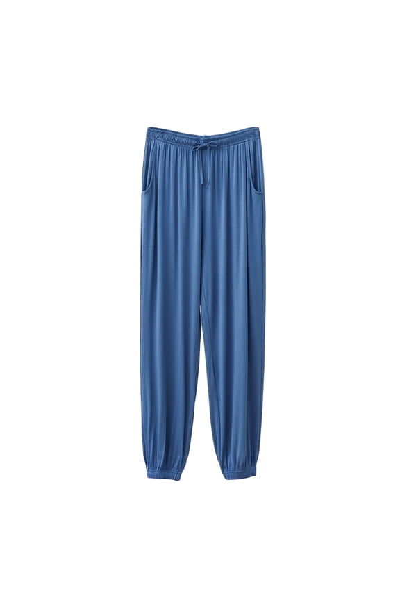 Men's Drawstring Sweatpants Pajama Pants Knit Cotton Lounge Bottoms Button Fly Blue