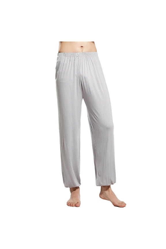 Men's Drawstring Sweatpants Pajama Pants Knit Cotton Lounge Bottoms Button Fly Gray