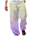 thumbnail image 1 of WREESH Men's Drawstring Sweatpants Summer Casual Fashion Gradient Printing Elastic Waist Straight Trousers Yellow, 1 of 1