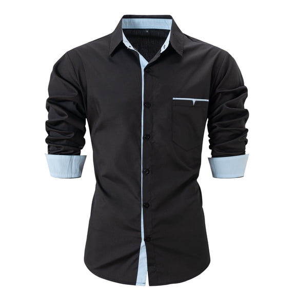 WREESH Men's Dress Button Down Shirts Casual Hollow Out Solid Color Short Sleeve Turndown Collar Shirts Stylish Tops Black