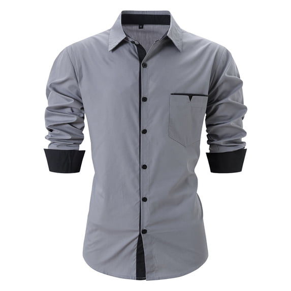 WREESH Men's Dress Button Down Shirts Casual Hollow Out Solid Color Short Sleeve Turndown Collar Shirts Stylish Tops Gray
