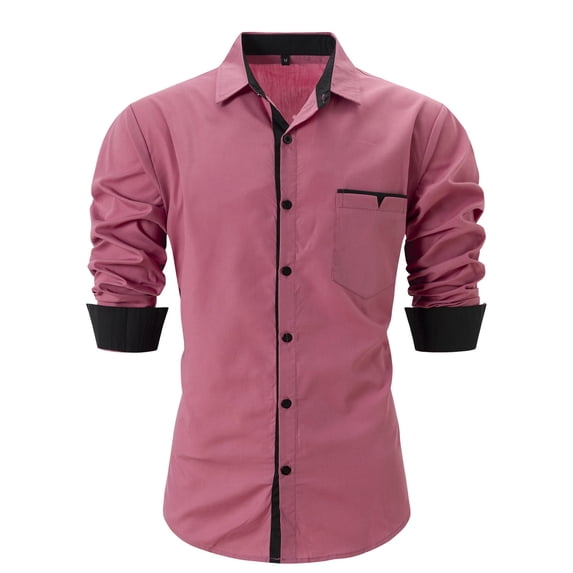 WREESH Men's Dress Button Down Shirts Casual Hollow Out Solid Color Short Sleeve Turndown Collar Shirts Stylish Tops Pink