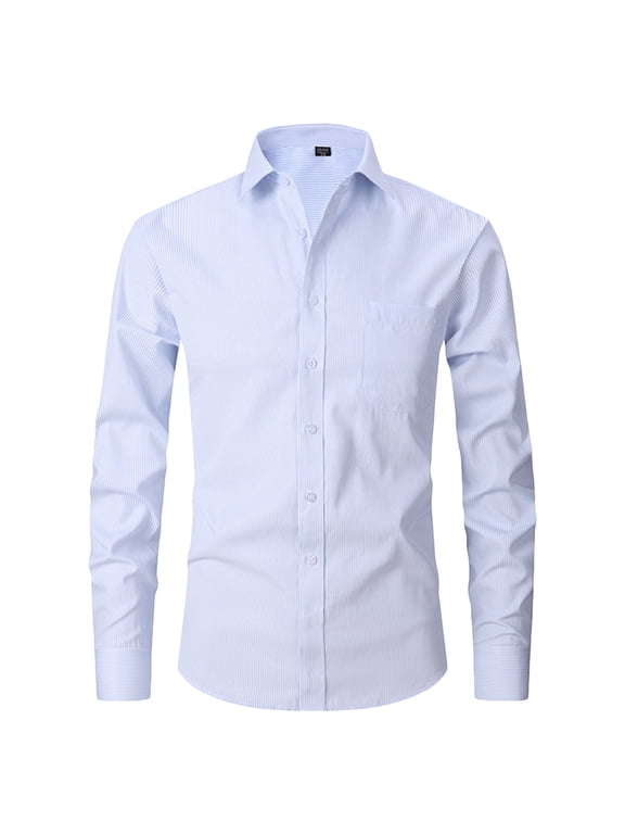 Men's Dress Shirts Button Down Shirts Long Sleeve Solid Color with Turndown Collar White