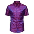 thumbnail image 1 of WREESH Men's Dress Shirts with Button Down Collar Short Sleeve Turndown Collar Shirts in Solid Print for Men's , Formal Commuting Top Purple, 1 of 9