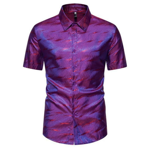 WREESH Men's Dress Shirts with Button Down Collar Short Sleeve Turndown Collar Shirts in Solid Print for Men's , Formal Commuting Top Purple