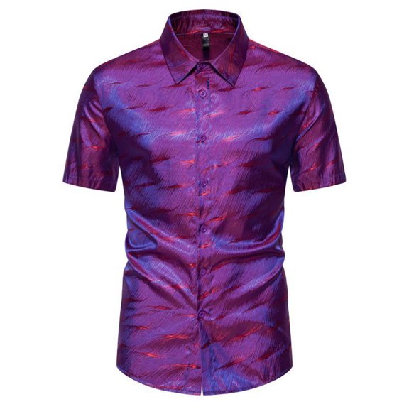 WREESH Men's Dress Shirts with Button Down Collar Short Sleeve Turndown Collar Shirts in Solid Print for Men's , Formal Commuting Top Purple