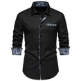 thumbnail image 1 of WREESH Men's Elegant Dress Button Down Shirts Casual Long Sleeve with Patchwork Design, Turn-Down Collar, and Solid Color for a Versatile Wardrobe Essential Black, 1 of 9