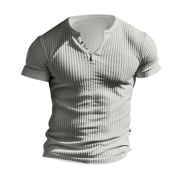 WREESH Men's Essential Henley Shirts Short Sleeve Solid Color Top The Versatile Choice for Every Wardrobe Gray