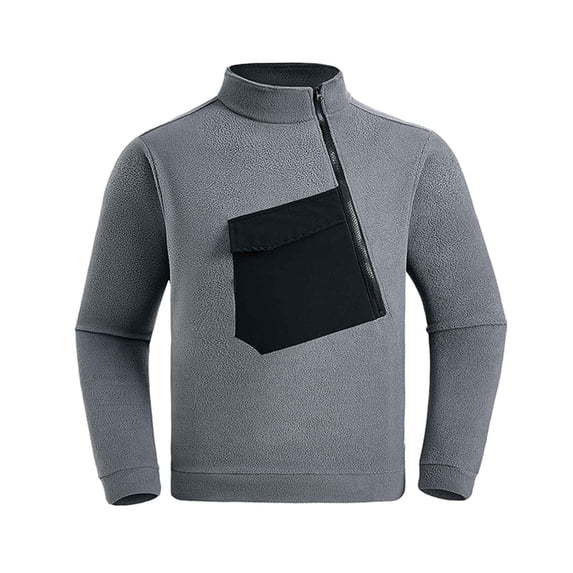 WREESH Men's Fall Winter Fleece Long Sleeved Loose Pullover Outdoor Sports Sweatshirt with Zip Mock Neck Gray