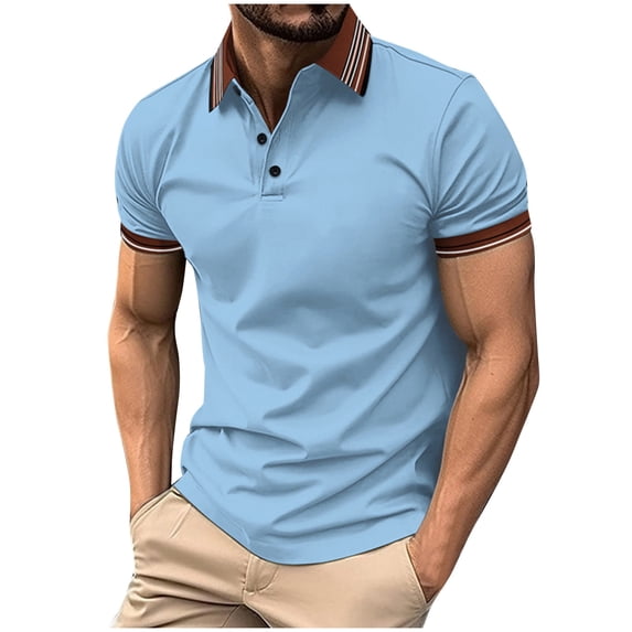 WREESH Men's Fallow Button Henley Shirts Turn-Down Collar Top with Short Sleeve Sports Style a Solid Color Top for Athletic Performance Sky Blue