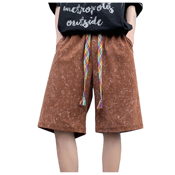 WREESH Men's Fashion Bermuda Shorts Plus Size Casual Shorts Solid Color Elastic Waist Short Pants Hip Hop Streetwear Khaki
