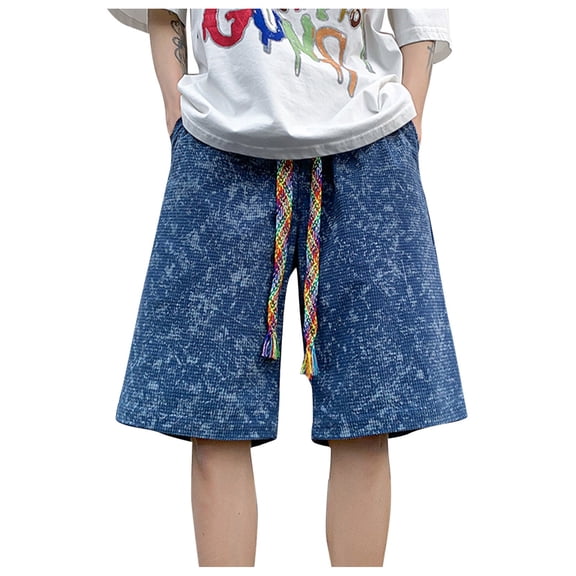 WREESH Men's Fashion Bermuda Shorts Plus Size Casual Shorts Solid Color Elastic Waist Short Pants Hip Hop Streetwear Light Blue