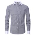 thumbnail image 1 of WREESH Men's Fashion Button Down Shirts Long Sleeve Striped Turndown Collar Business Top Black, 1 of 4