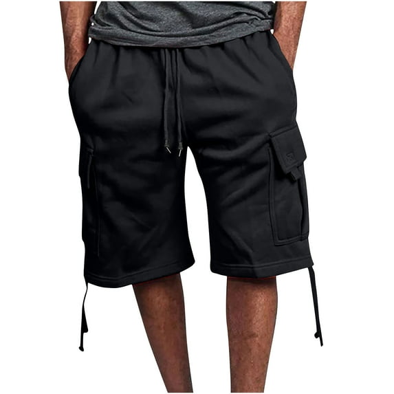 WREESH Men's Fashion Cargo Shorts Outdoor Hiking Shorts Summer Casual Solid Color Shorts Elastic Waist Drawstring Shorts with Cargo Pocket Black