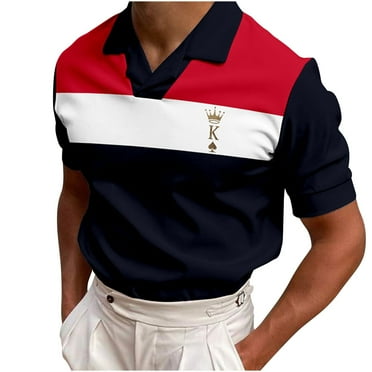 WREESH Men's Fashion Casual Printed V-Neck T-Shirt Short Sleeve Color Block Shirts Multicolor