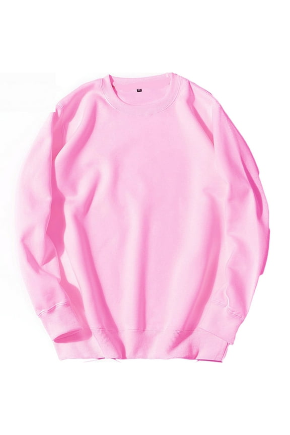 Men's Fashion Crewneck Sweatshirt Solid Color Long Sleeve Casual Workout Pullover Top Pink