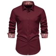 thumbnail image 1 of WREESH Men's Fashion Dress Button Down Shirts Long Sleeve Casual Shirts with Patchwork and Turn-Down Collar, Solid Color Choices for a Stylish Statement Wine, 1 of 9