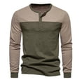 thumbnail image 1 of WREESH Men's Fashion Henley Shirts Color Block Casual Pullover Patchwork Long Sleeve Round Neck T-Shirt Tops Blouse Olive Green, 1 of 5