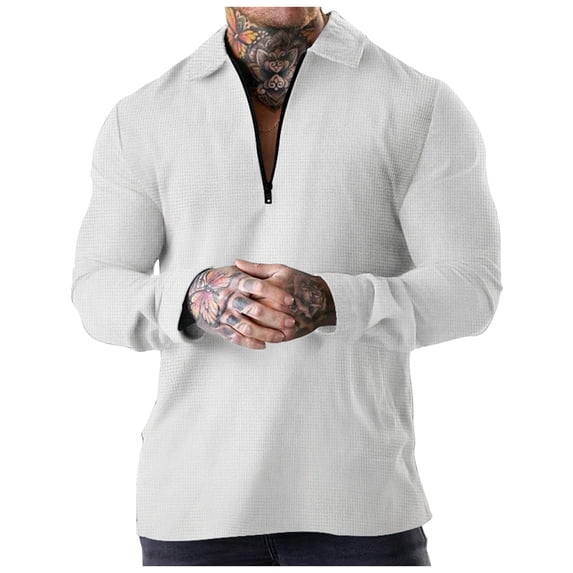 WREESH Men's Solid Color Stand Collar Half Zip Pullover Long Sleeve Henley Shirt Casual Sports Workout Top