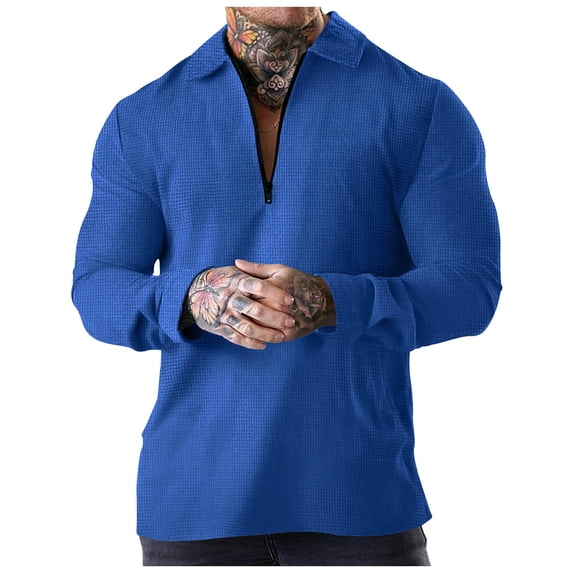 WREESH Men's Solid Color Stand Collar Half Zip Pullover Long Sleeve Henley Shirt Casual Sports Workout Top