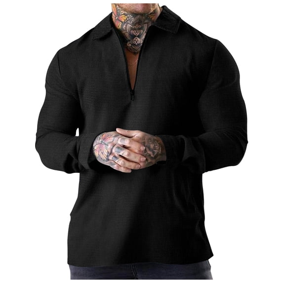 WREESH Men's Solid Color Stand Collar Half Zip Pullover Long Sleeve Henley Shirt Casual Sports Workout Top