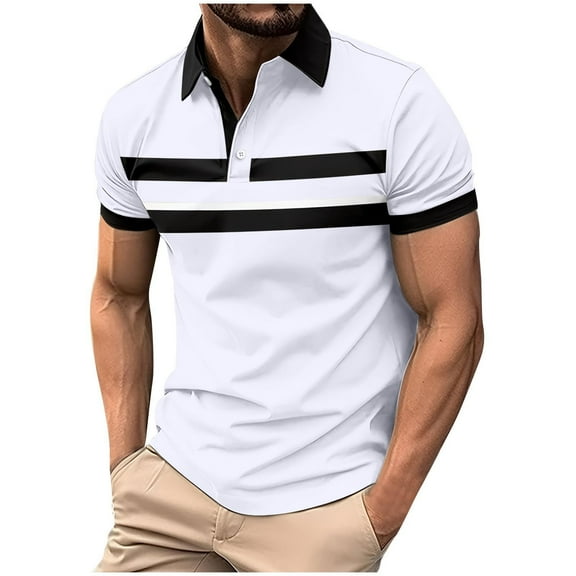 WREESH Men's Fashion Henley Shirts Short Sleeve T-Shirt Color Block Button Turndown Collar Polos for Trendy Casual Summer Tops