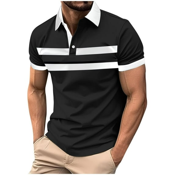WREESH Men's Fashion Henley Shirts Short Sleeve T-Shirt Color Block Button Turndown Collar Polos for Trendy Casual Summer Tops